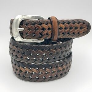 Brighton Belt Leather Braided Black Brown 94603 Sz 38 Silver Buckle Woven‎ Burma